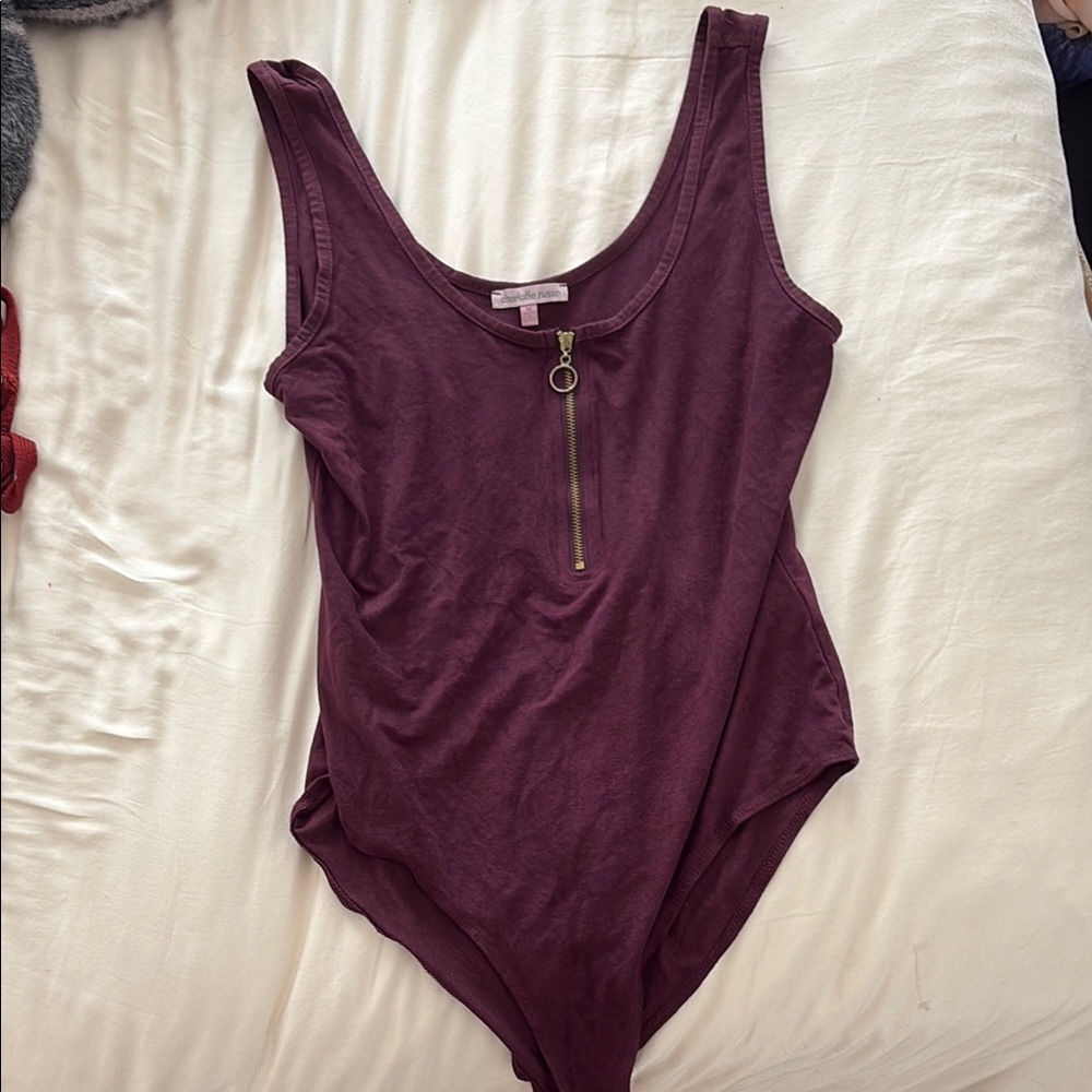 Charlotte Russe Maroon Zipper Bodysuit